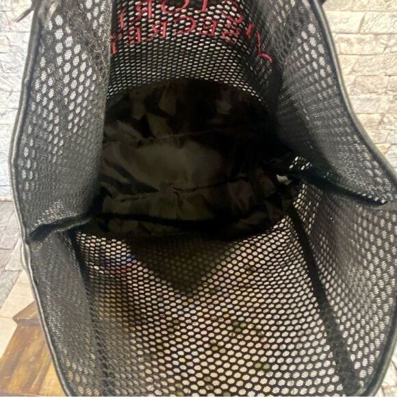 Victoria's Secret Black Mesh Tote Bag Pink Embroidered Letters Dual Handle - Picture 6 of 7